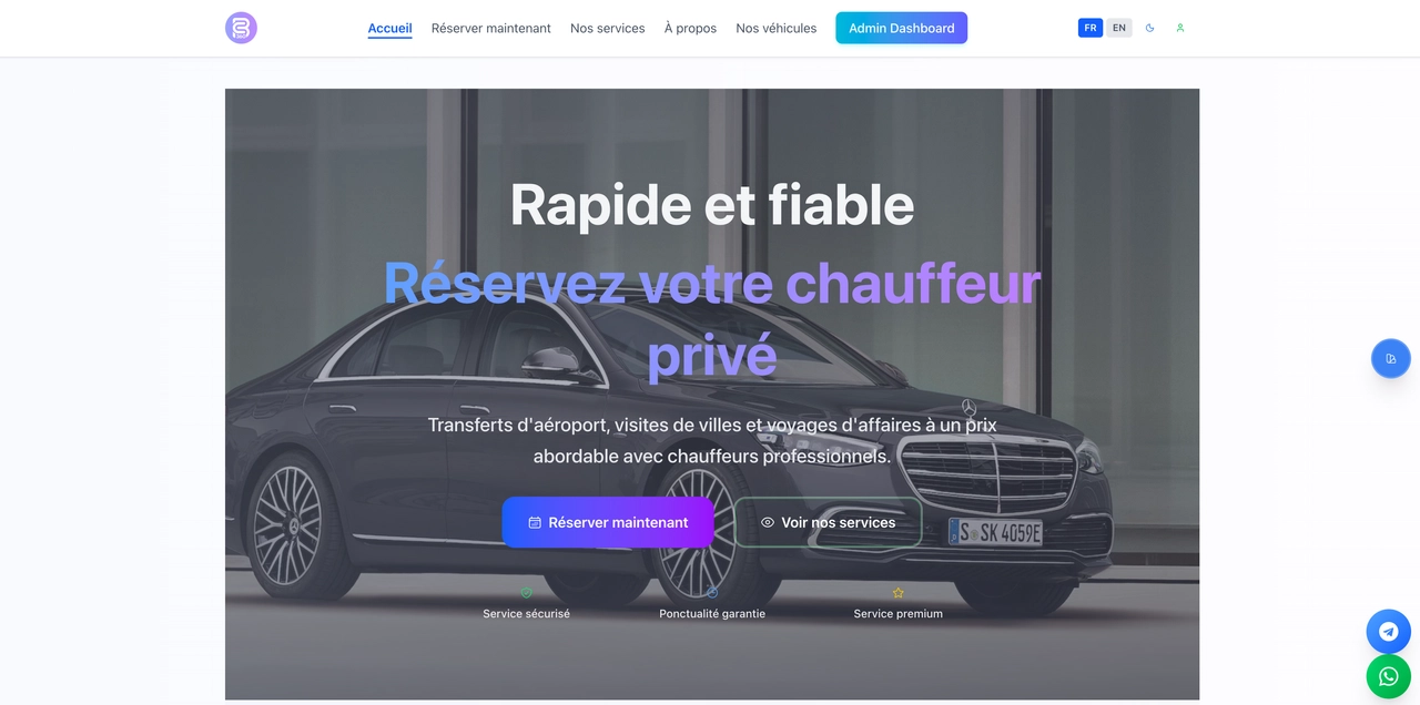 Site web personnalisé d'un chauffeur VTC propulsé par BookCab 360°